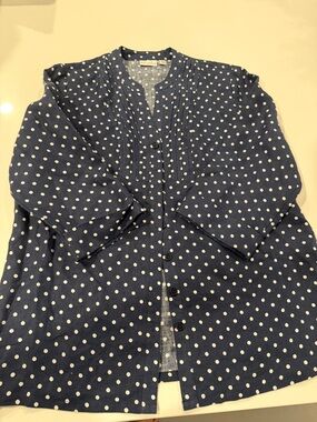 Kim Rogers Navy Blue Polka Dot Button-Front Blouse
